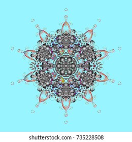 Flat design of snowflakes isolated on colorful background. Snowflakes pattern. Snowflake ornamental pattern. Snowflakes background. Vector illustration.
