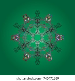 Flat design of snowflakes isolated on colorful background. Snowflakes pattern. Vector illustration. Snowflake ornamental pattern. Snowflakes background.