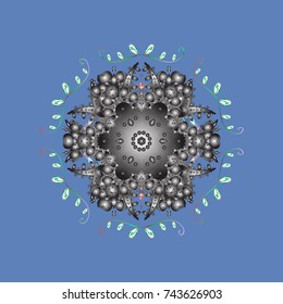 Flat design of snowflakes isolated on colorful background. Vector illustration. Snowflake ornamental pattern. Snowflakes pattern. Snowflakes background.