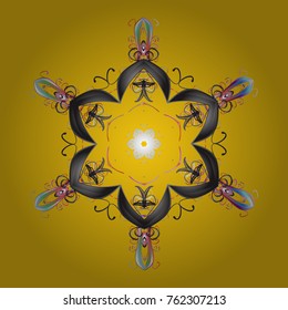 Flat design of snowflakes isolated on colorful background. Vector illustration. Snowflakes pattern. Snowflakes background. Snowflake ornamental pattern.
