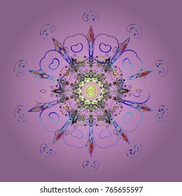 Flat design of snowflakes isolated on colorful background. Vector illustration. Snowflakes background. Snowflake ornamental pattern. Snowflakes pattern.