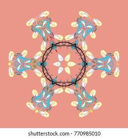 Flat design of snowflakes isolated on colorful background. Snowflake ornamental pattern. Snowflakes background. Snowflakes pattern. Vector illustration.