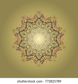 Flat design of snowflakes isolated on colorful background. Vector illustration. Snowflakes background. Snowflake ornamental pattern. Snowflakes pattern.