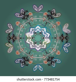 Flat design of snowflakes isolated on colorful background. Snowflakes background. Snowflakes pattern. Snowflake ornamental pattern. Vector illustration.