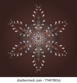 Flat design of snowflakes isolated on colorful background. Snowflake ornamental pattern. Snowflakes background. Snowflakes pattern. Vector illustration.