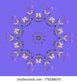 Flat design of snowflakes isolated on colorful background. Snowflake ornamental pattern. Snowflakes background. Snowflakes pattern. Vector illustration.