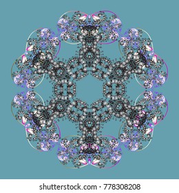 Flat design of snowflakes isolated on colorful background. Vector illustration. Snowflake ornamental pattern. Snowflakes pattern. Snowflakes background.