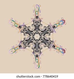 Flat design of snowflakes isolated on colorful background. Vector illustration. Snowflake ornamental pattern. Snowflakes pattern. Snowflakes background.