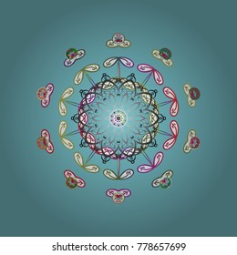 Flat design of snowflakes isolated on colorful background. Snowflakes pattern. Snowflakes background. Vector illustration. Snowflake ornamental pattern.