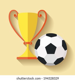 Flat Design Of Soccer Ball  And Gold Winner Cup
