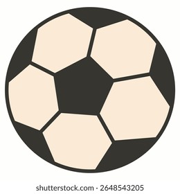 Flat design soccer ball icon in hand-drawn style, ideal for sports-themed illustrations, school projects, or playful graphic designs.