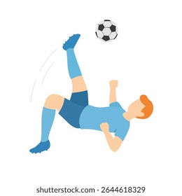 Design plano jogador de futebol Ação de pontapé da bicicleta no campo de ilustração