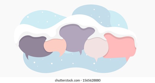 Flat design social network communication vector concept illustration of speech bubbles with snow. Winter design. 