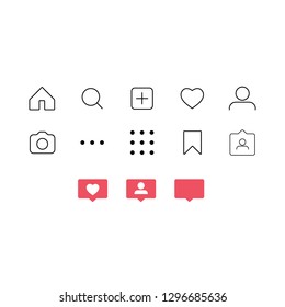 Flat design social network rating icons: thumbs up icon, heart symbol, repost and new follower set.