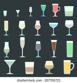 flat design solid colors alcohol glasses set