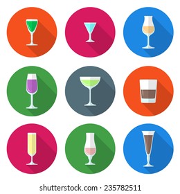 flat design solid colors alcohol glasses set