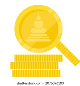 flat design Somdejcoin cryptocurrency with pile of coins,Golden somdejcoin. Crypto currency golden coin ,symbol isolated, Vector illustration.