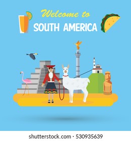 Flat design, South America landmarks and icons. Vector