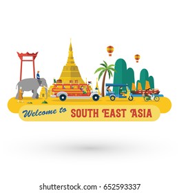 Flat design, South East Asia's landmarks and icons, Vector