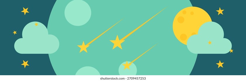 flat design space banner moon stars shooting dark