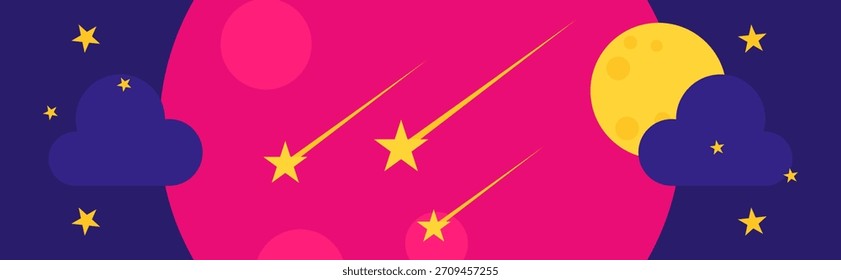 flat design space banner moon stars shooting dark