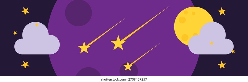flat design space banner moon stars shooting dark