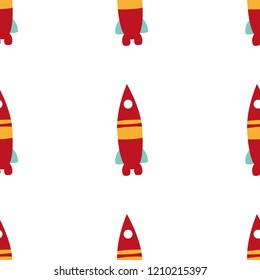 Flat design space elements seamless pattern. Space background. Space doodle illustration. Vector illustration. Seamless pattern with cartoon space rockets. For kids textile, web design
