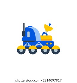 Flat design space exploration vehicle with antenna for cosmic discovery. Ideal for science and technology concepts.