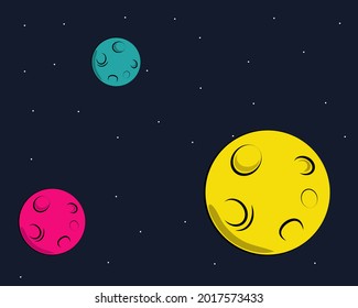 Flat design: space and planet concept. Cute template with planets and Stars in space. 	