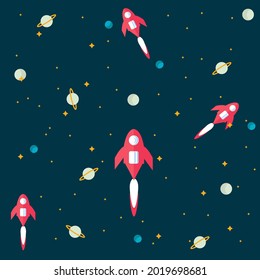 Flat design: space and planet concept. Cute template with planets and Stars in space. Pattern background.	