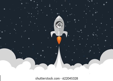 Flat design, Space rocket launches, Astronauts in a rocket, Vector illustration, Infographic Element