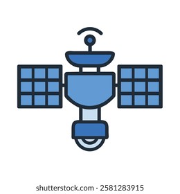 Flat design space station with solar panels isolated vector illustration