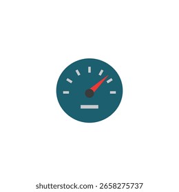 Ícone de vetor de gauge do velocímetro de projeto plano representando a medição da velocidade ou o indicador de progresso mostrando o nível alto.
