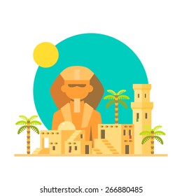 Flat design of Sphinx Giza with village illustration vector