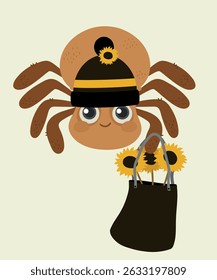 Aranha de Design Plano com Saco de Girassóis e Chapéu de Vestir