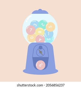 Flat design of spin machine with random numbers, Thai lotto, Thai lottery machine random numbers, lucky random gambling game, lotto ball number zero to nine, entertaining gambling game.