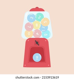 Flat Design Of Spin Machine With Random Numbers, Thai Lotto, Thai Lottery Machine Random Numbers, Lucky Random Gambling Game, Lotto Ball Number Zero To Nine, Entertaining Gambling Game.