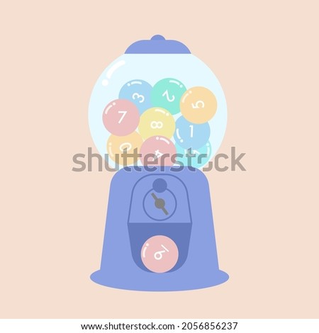 Flat design of spin machine with random numbers, Thai lotto, Thai lottery machine random numbers, lucky random gambling game, lotto ball number zero to nine, entertaining gambling game.