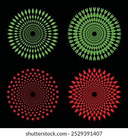 Flat design spiral circle background Circle with polka dot pattern Round shape with white points on black background Concentric figure