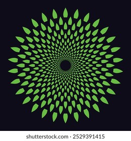 Diseño plano de fondo de círculo espiral Círculo con patrón de lunares Forma redonda con puntos blancos sobre fondo negro Figura concéntrica