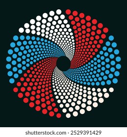 Flat design spiral circle background Circle with polka dot pattern Round shape with white points on black background Concentric figure