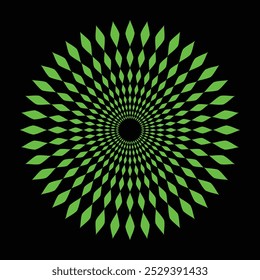 Flaches Design Spiralkreis Hintergrund Kreis mit Polka Punkt Muster Runde Form mit weißen Punkten auf schwarzem Hintergrund Konzentrische Figur
