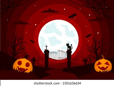 Flat design spooky halloween gate background