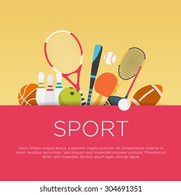 Flat design sport concept. Sports equipment background. - Shutterstock ID 304691351