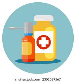 Flat design of spray bottle and pills bottle for medicine and healthcare. Illustration for websites, landing pages, mobile applications, posters and banners. Trendy flat vector illustration