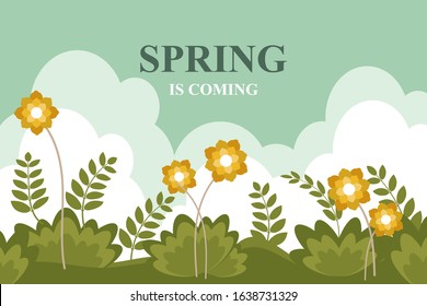 Flat design spring background and field flowers. - Vector.
