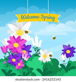 flat design spring background. suitable for wallpaper and banner