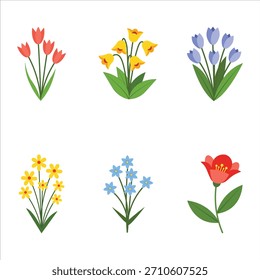 Colección plana de la flor de la primavera del diseño, paquete hermoso de la flor