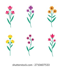 Colección plana de la flor de la primavera del diseño, paquete hermoso de la flor
