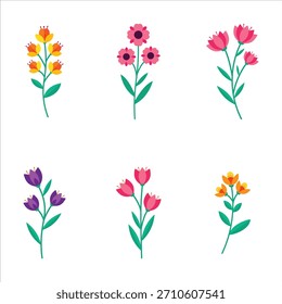 Colección plana de la flor de la primavera del diseño, paquete hermoso de la flor